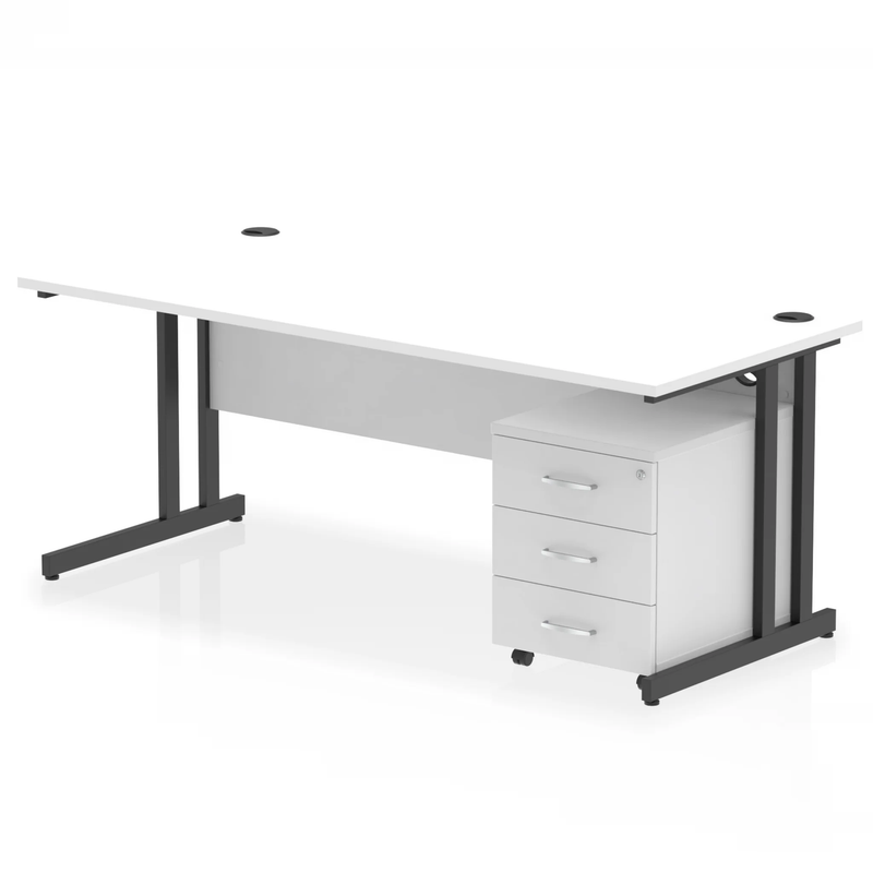 Impulse Cantilever Straight Desk With 3 Drawer Mobile Pedestal - White - NWOF