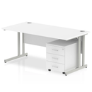 Impulse Cantilever Straight Desk With 3 Drawer Mobile Pedestal - White - NWOF