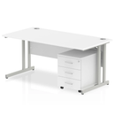 Impulse Cantilever Straight Desk With 3 Drawer Mobile Pedestal - White - NWOF