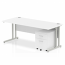 Impulse Cantilever Straight Desk With 2 Drawer Mobile Pedestal - White - NWOF