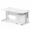 Impulse Cantilever Straight Desk With 3 Drawer Mobile Pedestal - White - NWOF