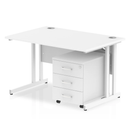 Impulse Cantilever Straight Desk With 3 Drawer Mobile Pedestal - White - NWOF