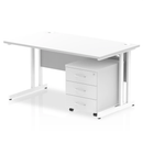 Impulse Cantilever Straight Desk With 3 Drawer Mobile Pedestal - White - NWOF