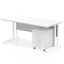 Impulse Cantilever Straight Desk With 3 Drawer Mobile Pedestal - White - NWOF