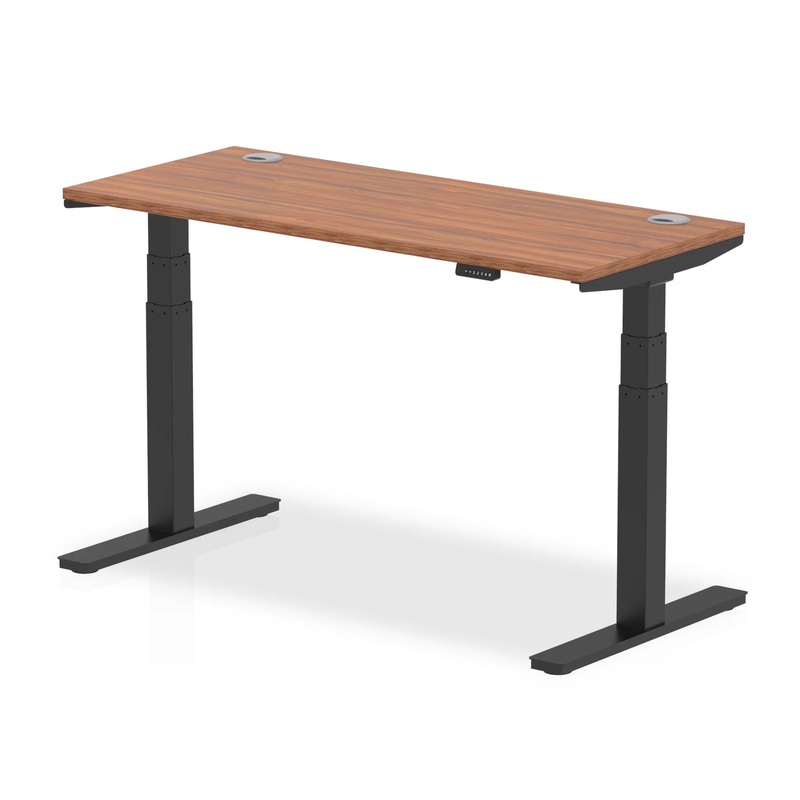 Air Slimline Height Adjustable Desk With Cable Ports - Walnut - NWOF