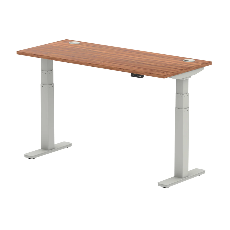 Air Slimline Height Adjustable Desk With Cable Ports - Walnut - NWOF