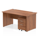 Impulse Panel End Straight Desk With 2 Drawer Mobile Pedestal - Walnut - NWOF