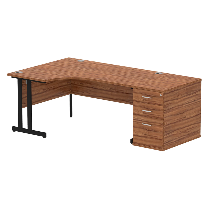 Impulse Crescent Desk With 800mm Deep Desk High Pedestal Bundle - Walnut - NWOF