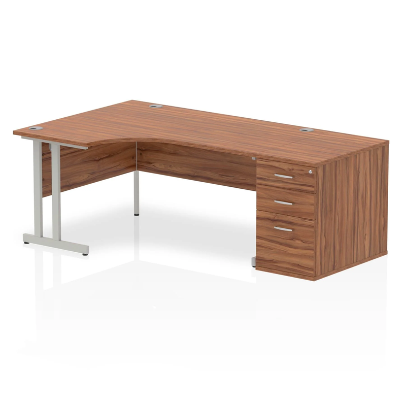 Impulse Crescent Desk With 800mm Deep Desk High Pedestal Bundle - Walnut - NWOF