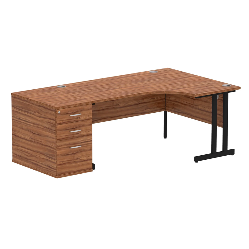 Impulse Crescent Desk With 800mm Deep Desk High Pedestal Bundle - Walnut - NWOF