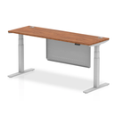 Air 600mm Deep Height Adjustable Desk With Cable Ports & Steel Modesty Panel - Walnut - NWOF