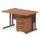 Impulse Cantilever Straight Desk With 3 Drawer Mobile Pedestal - Walnut - NWOF