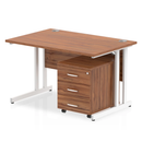 Impulse Cantilever Straight Desk With 3 Drawer Mobile Pedestal - Walnut - NWOF