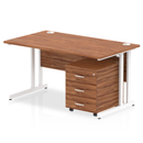 Impulse Cantilever Straight Desk With 3 Drawer Mobile Pedestal - Walnut - NWOF
