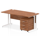 Impulse Cantilever Straight Desk With 3 Drawer Mobile Pedestal - Walnut - NWOF