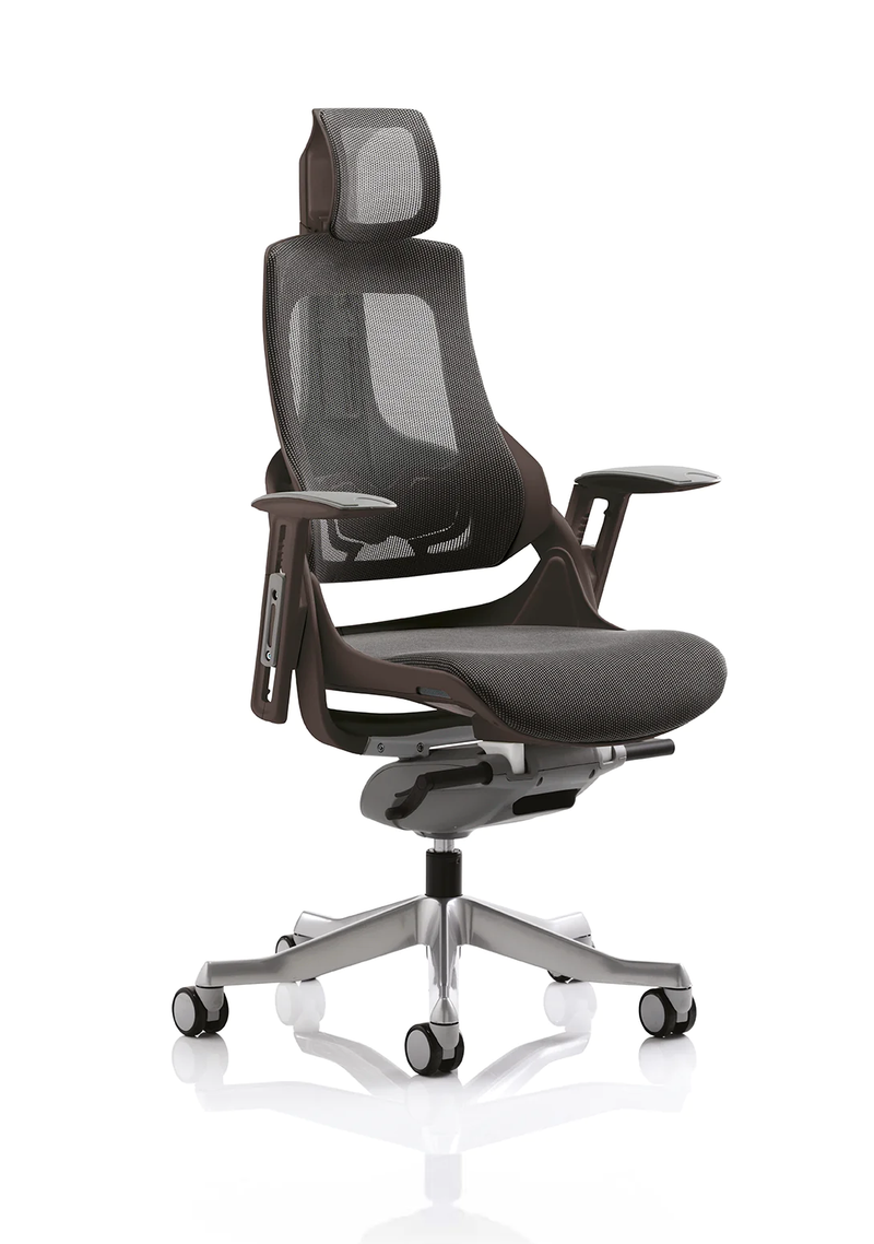 Zure Black Shell Executive Chair Charcoal Mesh With Arms & Headrest - NWOF