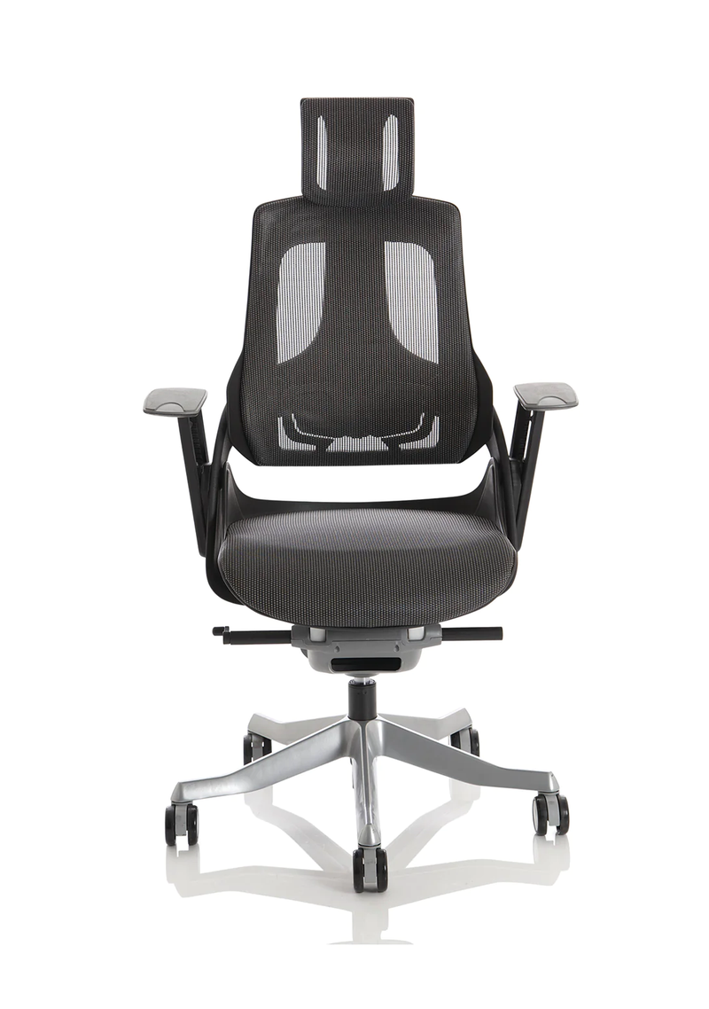 Zure Black Shell Executive Chair Charcoal Mesh With Arms & Headrest - NWOF