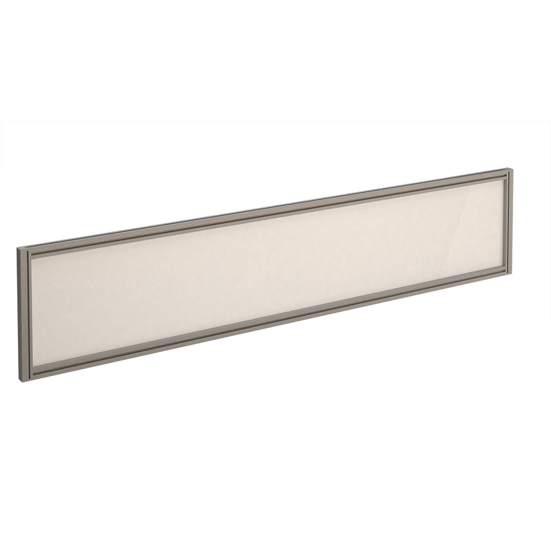 Straight Glazed Desktop Screen - Polar White With Silver Aluminium Frame - NWOF