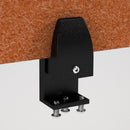 Dams Shush PET single desk screen clamp bracket holding a transparent desk partition in an office setting.