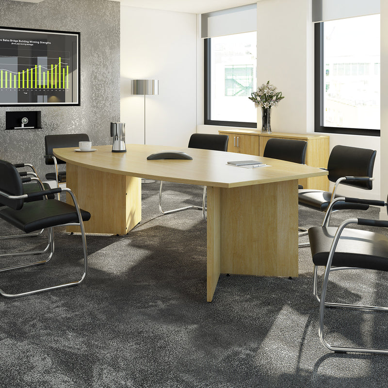Arrow Head Leg Radial End Boardroom Table With Central Cut-Out & Aero Power Module - Beech - NWOF