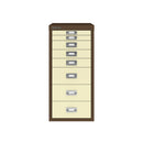 Front view of BISLEY 8-drawer A4 MultiDrawer cabinet showing labeled drawers and sturdy metal construction.