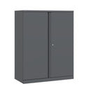 Bisley 1000mm wide essentials office cupboard with two shelves, gray metal storage cabinet for office organization.