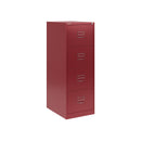 Bisley Classic BS Foolscap 4-drawer filing cabinet in cardinal red with metal handles and label holders.