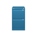 Bisley BS A4 2-drawer filing cabinet in azure with sleek handles, ideal for office storage and organization.