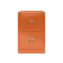 Bisley Classic BS foolscap 2-drawer filing cabinet in orange with metal handles and sturdy construction.