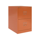 Bisley Classic BS Foolscap 2-drawer filing cabinet in orange, metal office storage with handles and lockable drawers.