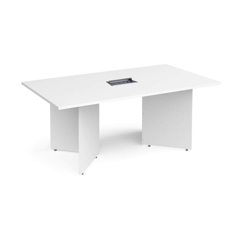 Arrow Head Rectangular Boardroom Table With Central Cut-Out & Aero Power Module - White - NWOF