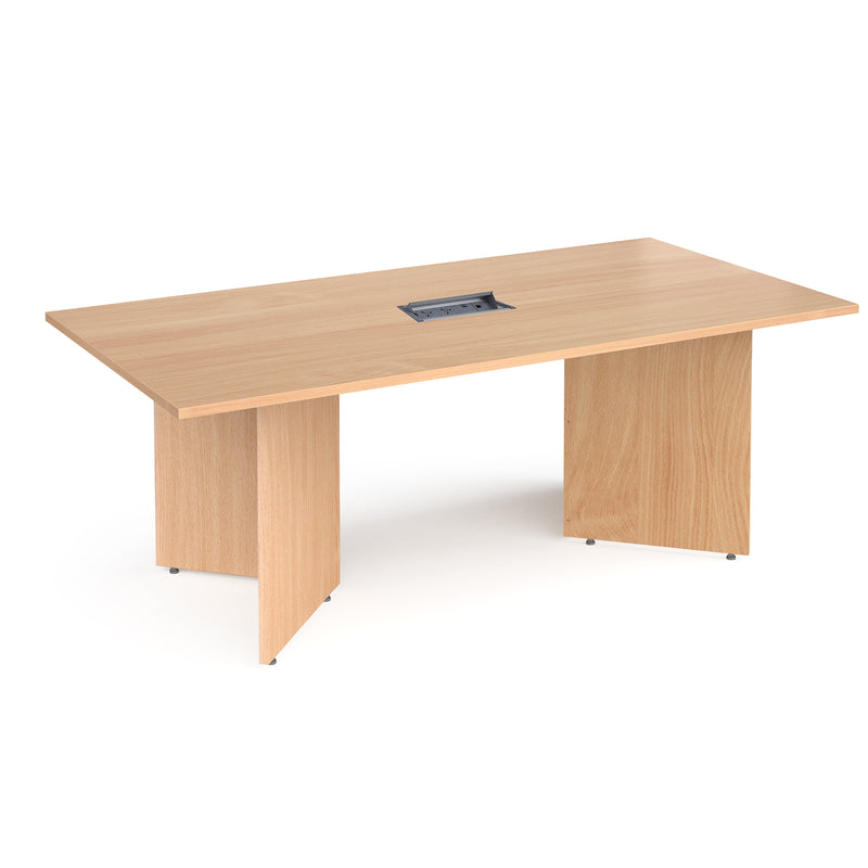 Arrow Head Rectangular Boardroom Table With Central Cut-Out & Aero Power Module - Beech - NWOF