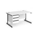 Contract 25 800mm Deep Straight Desk With 3 Drawer Pedestal & Cantilever Leg - White - NWOF