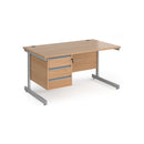 Contract 25 800mm Deep Straight Desk With 3 Drawer Pedestal & Cantilever Leg - Beech - NWOF