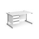Contract 25 800mm Deep Straight Desk With 3 Drawer Pedestal & Cantilever Leg - White - NWOF