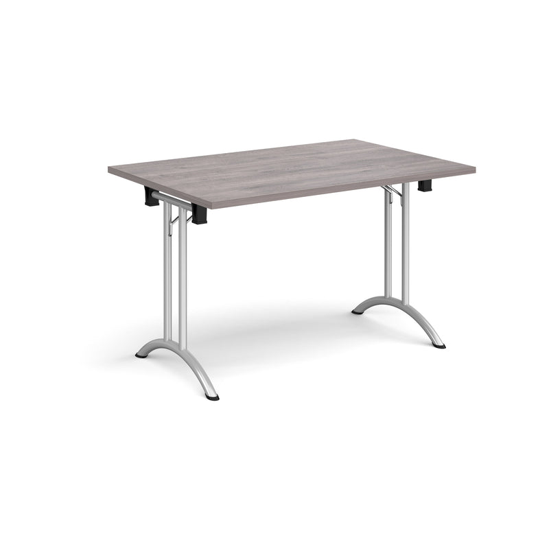 Rectangular Folding Leg Table With Curved Foot Rails - Grey Oak - NWOF