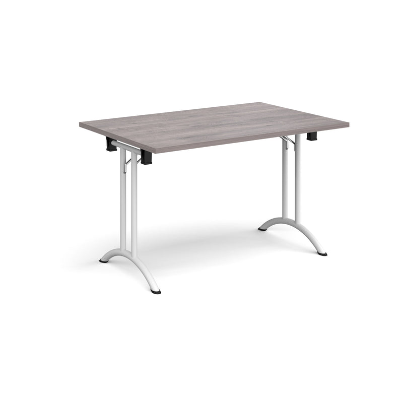 Rectangular Folding Leg Table With Curved Foot Rails - Grey Oak - NWOF