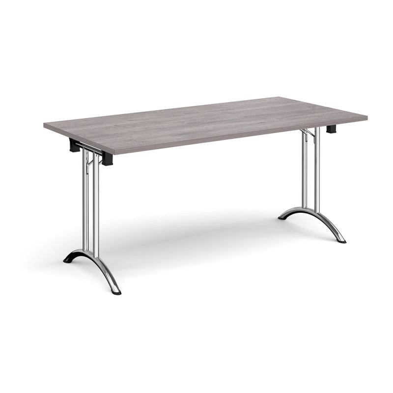 Rectangular Folding Leg Table With Curved Foot Rails - Grey Oak - NWOF