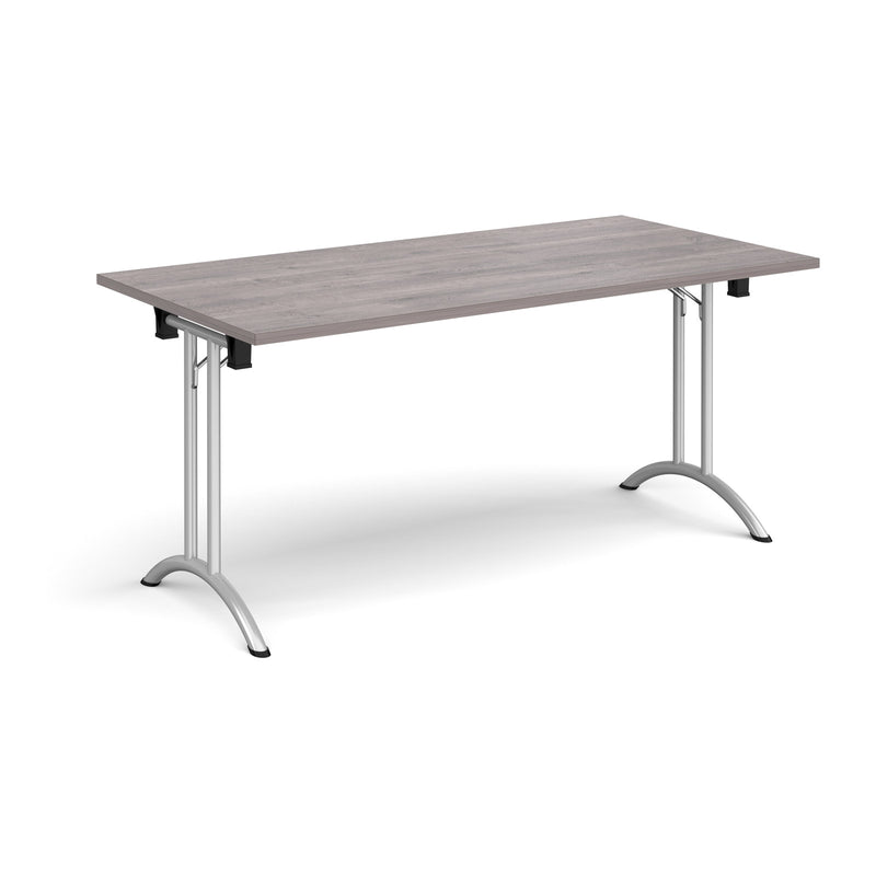 Rectangular Folding Leg Table With Curved Foot Rails - Grey Oak - NWOF