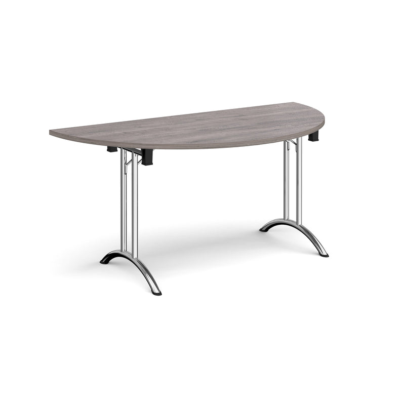 Semi Circular Folding Leg Table With Curved Foot Rails - Grey Oak - NWOF