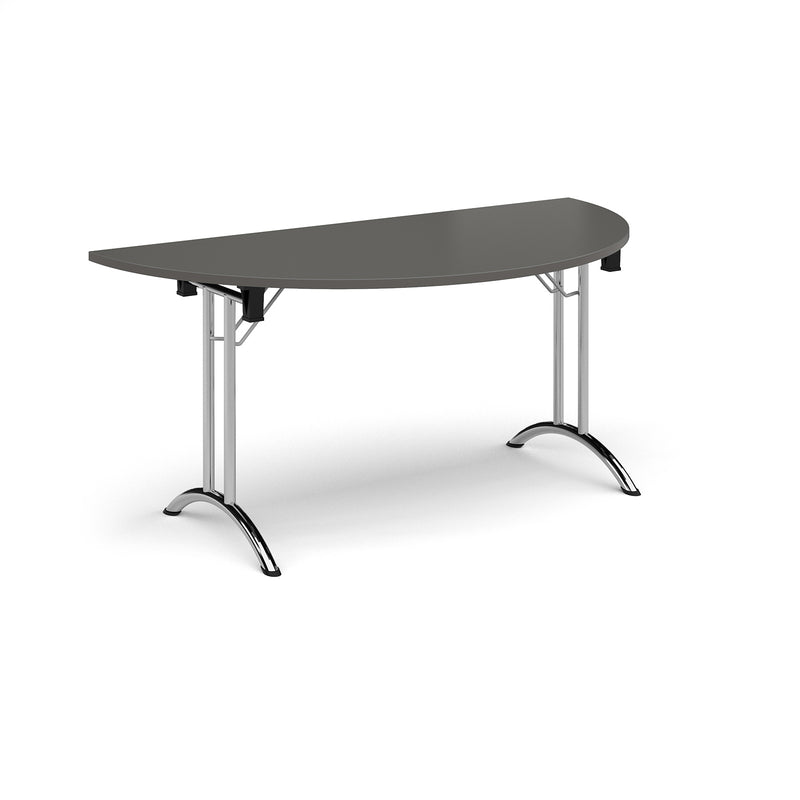 Semi Circular Folding Leg Table With Curved Foot Rails - Onyx Grey - NWOF