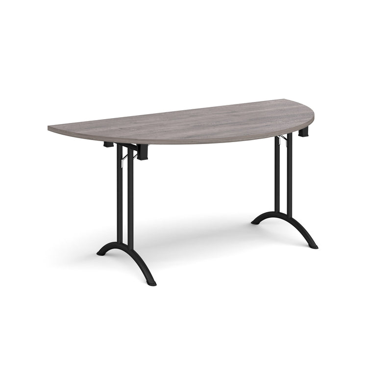 Semi Circular Folding Leg Table With Curved Foot Rails - Grey Oak - NWOF