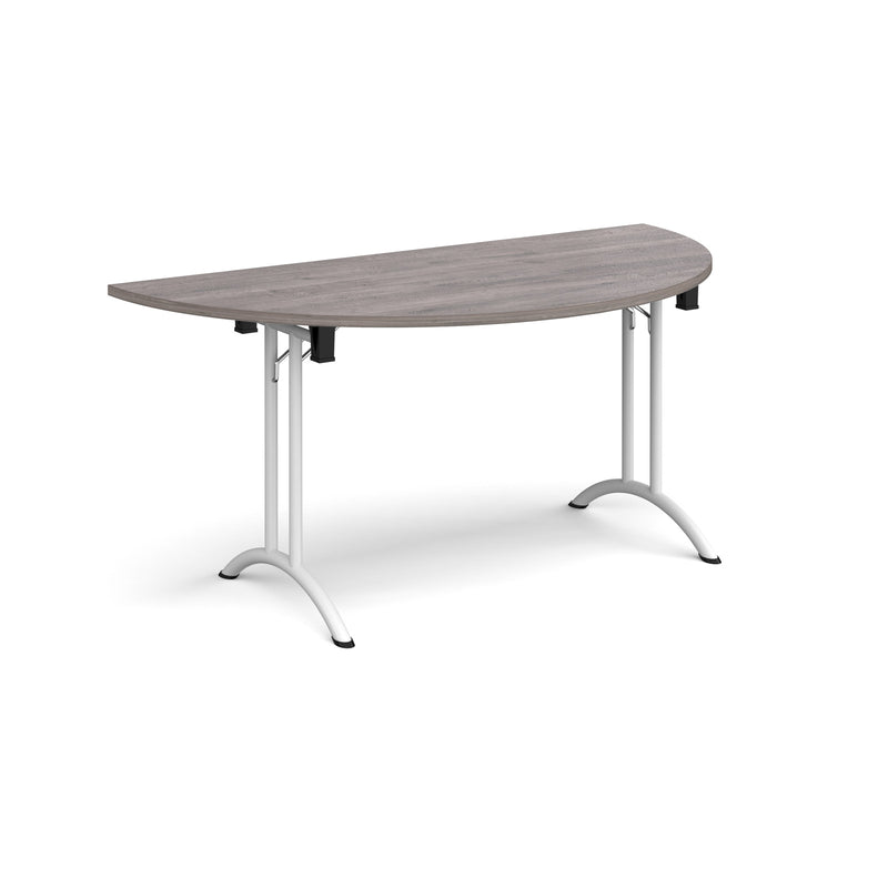 Semi Circular Folding Leg Table With Curved Foot Rails - Grey Oak - NWOF