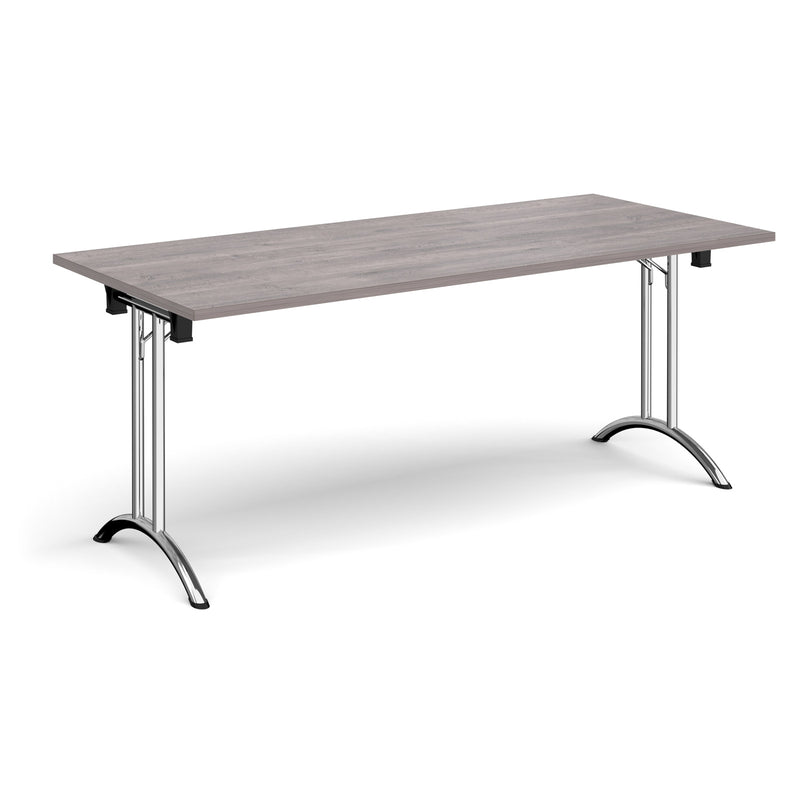 Rectangular Folding Leg Table With Curved Foot Rails - Grey Oak - NWOF