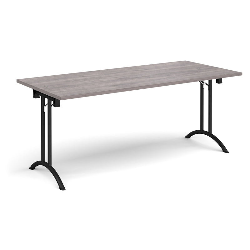 Rectangular Folding Leg Table With Curved Foot Rails - Grey Oak - NWOF