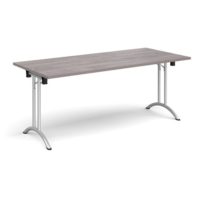 Rectangular Folding Leg Table With Curved Foot Rails - Grey Oak - NWOF