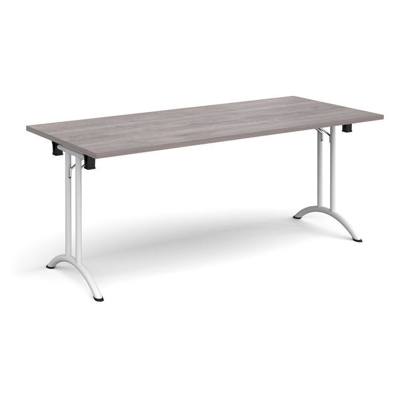 Rectangular Folding Leg Table With Curved Foot Rails - Grey Oak - NWOF