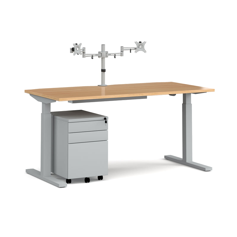 Elev8 Mono Sit-Stand Desk Bundle With Double Monitor Arm, Steel Pedestal & Cable Tray - NWOF