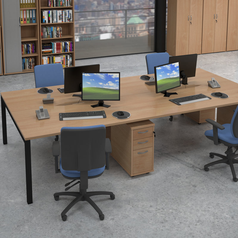 Connex Scalloped Double Back To Back Desks - Grey Oak - NWOF