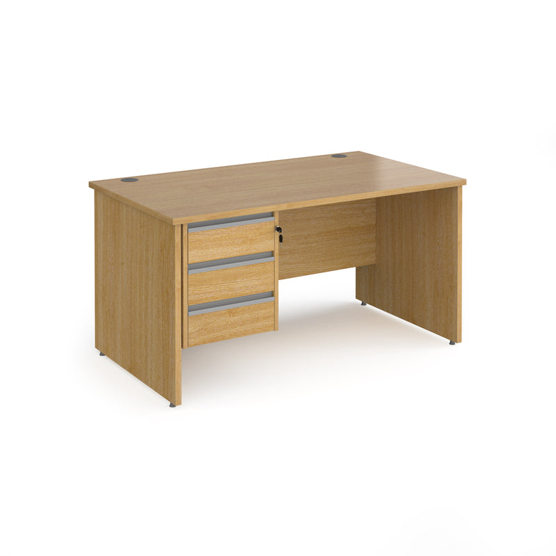 Contract 25 800mm Deep Straight Desk With 3 Drawer Pedestal & Panel Leg - Oak - NWOF